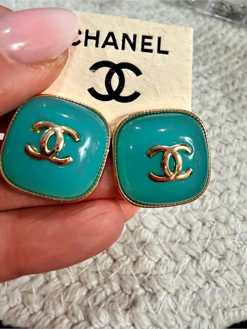 Blue Green CC Logo Stud Earrings | New